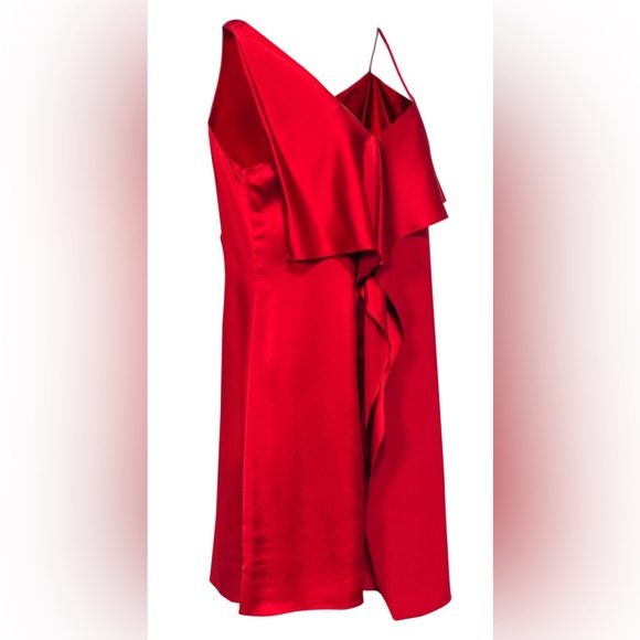 Diane Von Furstenberg Red Draped Dress W/ Flounce & Asymmetrical Shoulders/S-0 - Picture 2 of 4